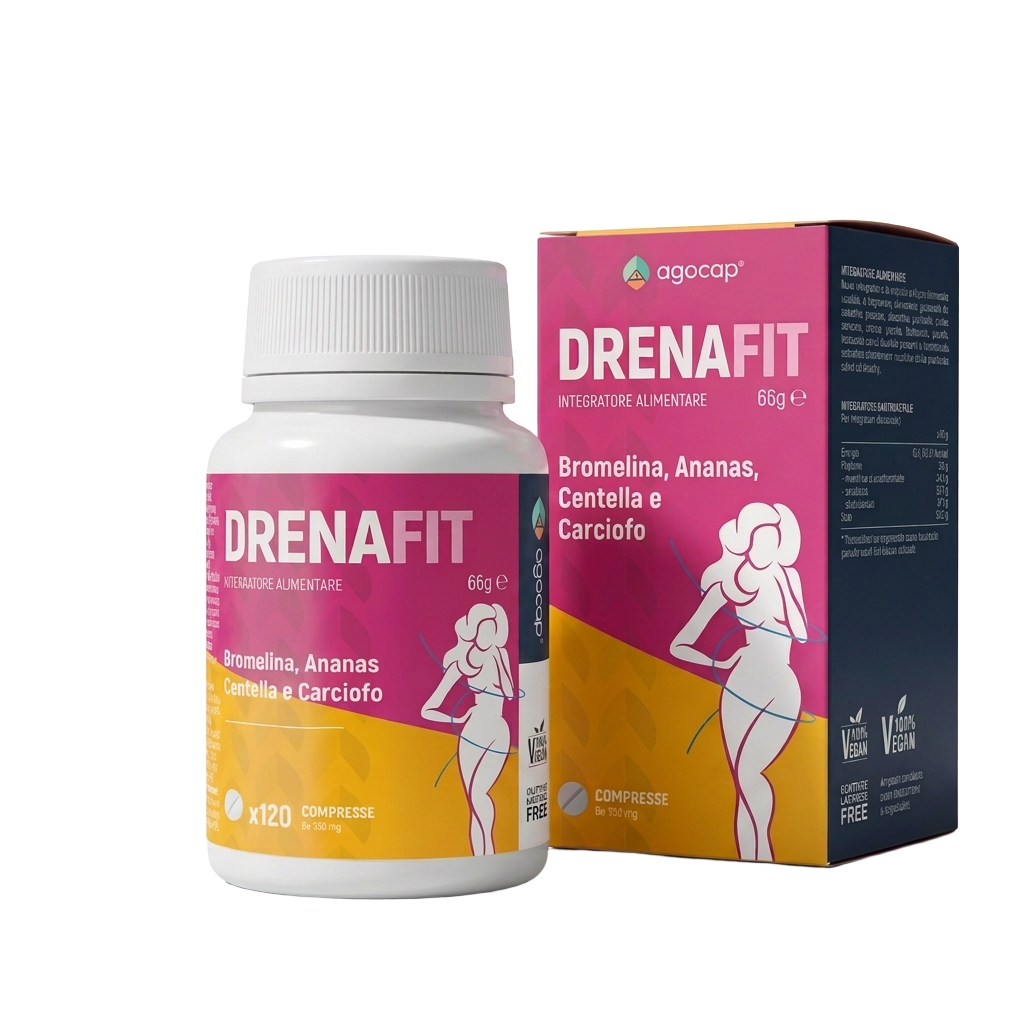 Drenafit, flacone e scatola completi da 120 compresse senza sfondo